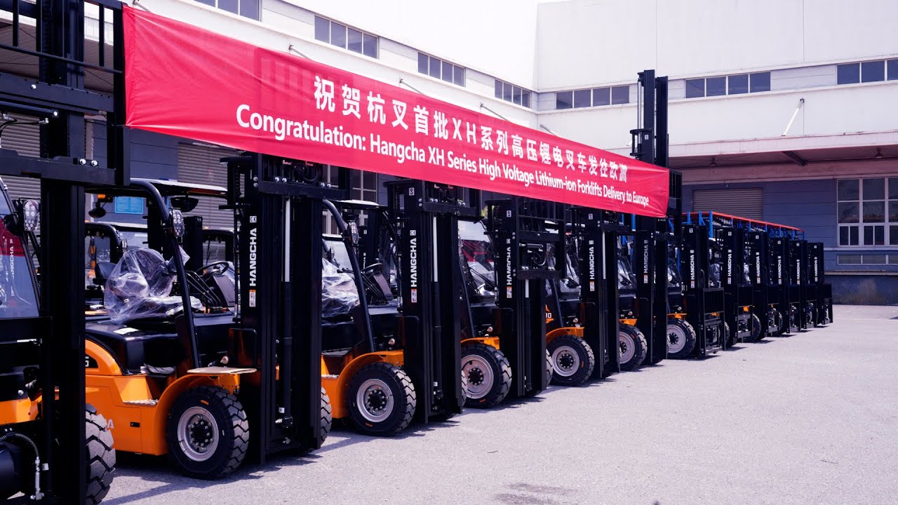 38 Sets Hangcha High Voltage Li-ion Forklifts Delivery To Europe - YouTube