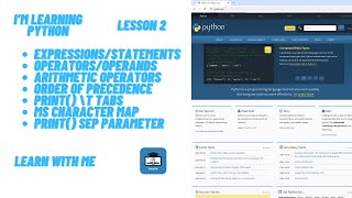 I'm Learning Python Lesson 2 Arithmetic Operators/Operands/Expressions
