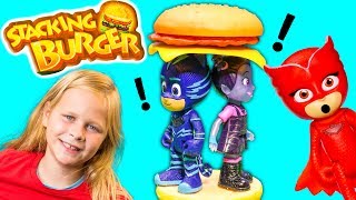 Playing Burger Stack Game Assistant Plays with Vampirina and PJ Masks