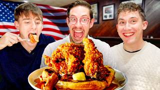 Brits try Chicken and Waffles with Try Guy Keith!