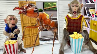 Monkey Baby Bim Bim meets The Ants Go Marching and Eats so yummy popcorn with Baby Monkey Obi