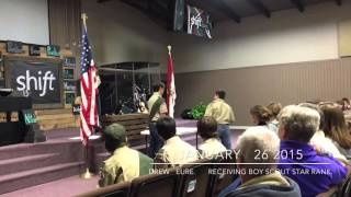 Drew Eure. Boy Scouts of America. Receiving Star Rank and 4 badges. Jan. 26th 2016.