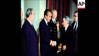 SYND 3 7 74 NIXON HOSTS DINNER FOR BREZHNEV AT THE US EMBASSY IN MOSCOW