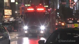 緊急走行で臨場する救助隊。The fire engine which goes to the rescue by an urgent run.