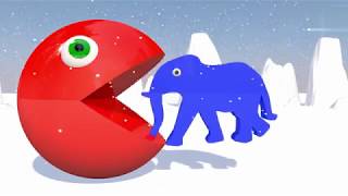 #Learn Colors #Pacman eat Colorful #Elephant in the Snow as he rolls down a Magic Slide for kids