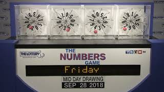 Midday Numbers Game Drawing: Friday, September 28, 2018