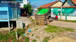 FIRST Job NEW Project To Starting Dump Trucks DirtRock Fill With D20P Bulldozer Komatsu Pushing.