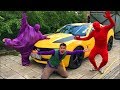 Purple Fat Man & Red Man found Car Keys of Chevy Camaro w/ Funny Mr. Joe lost Key for Kids