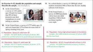 Practice with populations, samples, parameters and statistics.