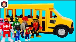 School Bus Playmobile Kids Go On Fieldtrip To Imaginext Power Rangers Command Center With Bus Song