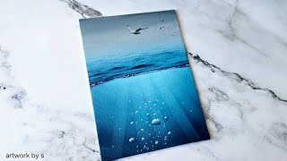 Easiest Way to Paint Underwater Ocean Scene / Acrylic Painting Ideas for Beginners / Mini Canvas