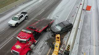 02-14-2021 Jackson, MS - DRONE Icy Wreck on I55 \u0026 McDowell Road - Heavy Sleet on I20