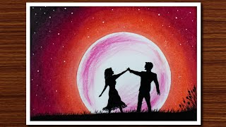 Drawing for Beginners - Romantic Couple Scenery with Oil Pastels - Step by Step