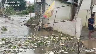 Rain water overflows near Gunadala Bridge in #Vijayawada