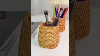 Handmade Rattan Storage Box Cosmetic Pen Holder Chopsticks Tube Shovel Spoons Storage Box