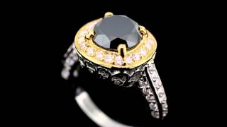 5.00 TCW 18k White Black Gold Round AAA Halo Black Diamond Engagement Ring