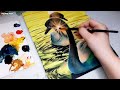 how to paint a sunset swan lake scenery acrylic painting step by step for beginners