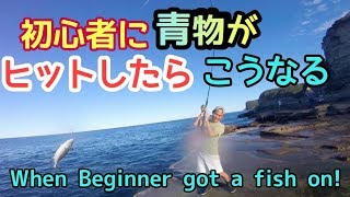 ダブルで青物GET【Double fish on GEKIATSU!】ライトショアジギング 初心者に青物HITで激興奮！高級魚もGET激アツ！Shore jigging at Avoca !