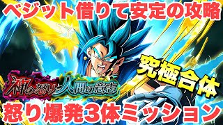 『ドッカンバトル　2790』ベジット借りて安定して勝てる編成！怒り爆発カテゴリー３体編成ミッション攻略　神の怒りと人間の意志：究極合体　【Dragon Ball Z Dokkan Battle】