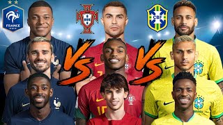 France 🆚 Portugal 🆚 Brazil trio🔥👌💪 football comparison (ronaldo,neymar,mbappe,griezmann,vinicius jr.