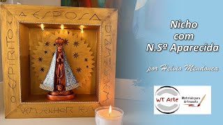 Pintura de Nossa Senhora Aparecida - Conjunto de Nicho em MDF com imagem de Gesso cru