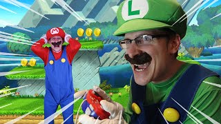 Luigi Controls Mario IN REAL LIFE - Super Mario Bros level