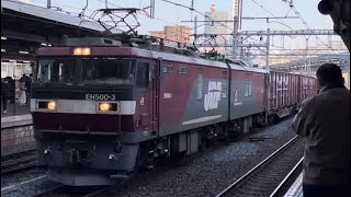 【ジョイント音最高！20両中15両空コキ！】JR貨物EH500形3号機＋コキ20B（両）が大宮駅10番線を超高速通過するシーン（臨8063レ・仙貨A139・コンテナ輸送）2023.4.17