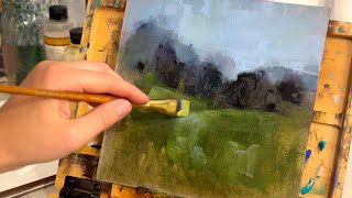 Painting the foggy coastal hills | Peaceful oil painting process video