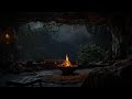 Ad-Free Cozy Cave Ambience 🌧️🔥 Rain, Fireplace & Soft Thunder for Deep Sleep on a Calm Night 😴
