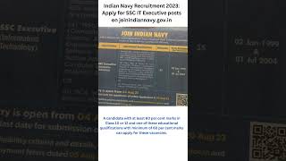 Indian Navy Recruitment 2023 Apply for SSC IT Executive posts on joinindiannavy. gov .in