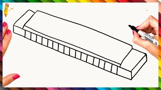 How To Draw A Harmonica Step By Step - Harmonica Drawing Easy