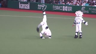 西武ライオンズの勝利！松﨑しげるさんが歌う｢地平を駈ける獅子を見た｣に乗せて踊るbluelegends、クライマックスはレオの連続バク転！！