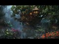 Garden Treehouse in Rain 🌧️  Lofi HipHop  Ambient 🎧 Lofi Rain [Beats To Relax  Piano]