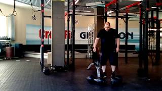 Парный жим шаровы`х гантелей по 50кг лёжа на скамье.Double globe dumbbells incline bench press-100kg