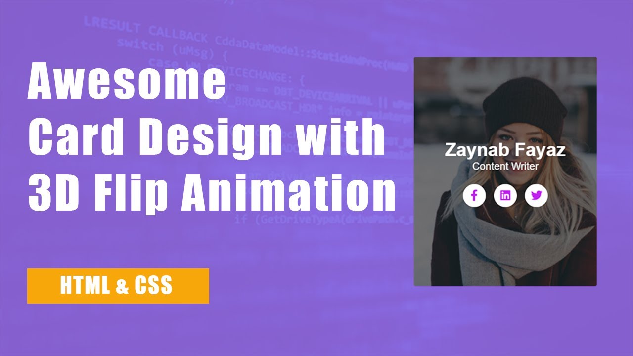 3D Card Design Using HTML & CSS | 3D Flip Card Hover Effect | 3D Card ...