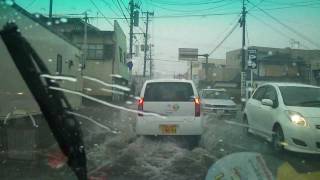 車載動画 2011年7月25日 山形市ゲリラ豪雨道路冠水 東原町付近