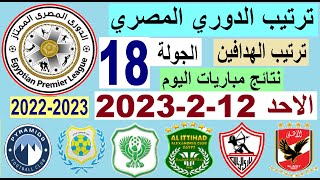 ترتيب الدوري المصري وترتيب الهدافين ونتائج مباريات اليوم الاحد 12-2-2023 الجولة 18 - هزيمة المصري