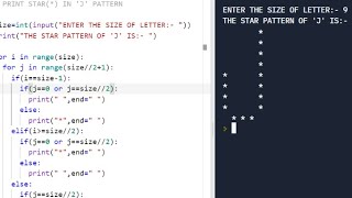 PYTHON PATTERN PROGRAM || PRINT STAR("*") IN LETTER 'J ' PATTERN