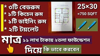 750 স্কয়ার ফিট বাড়ির নকশা ২তলা ফাউন্ডেশন  দিয়ে মাত্র ১১ লাখ টাকায়