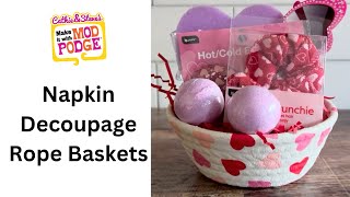 How To Napkin Decoupage Rope Baskets with Mod Podge