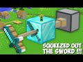 I used BIG PISTON to SQUEEZED OUT THE SWORD FROM HUGE DIAMOND BLOCK in Minecraft ! BIGGEST SWORD !