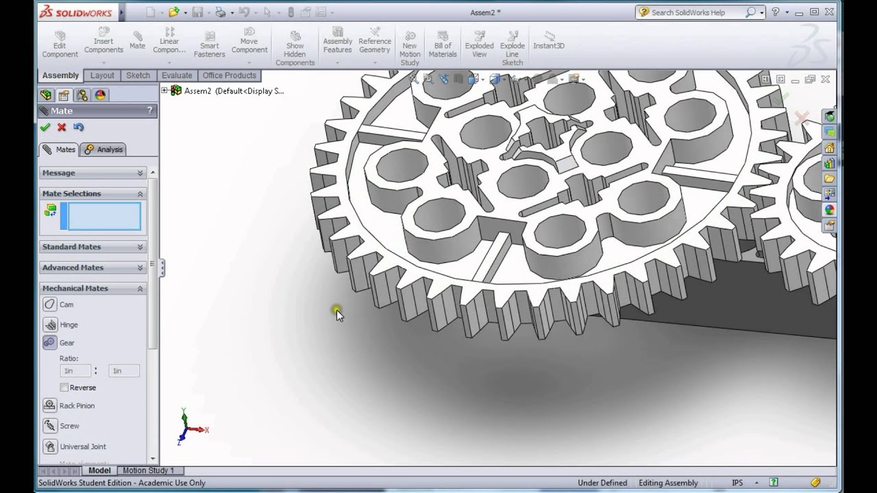 Creation Of A Gear Mate In SolidWorks - YouTube