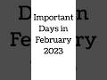 February 2023: Full List of important National and International Days- Special days in February 2023