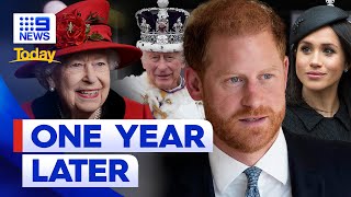 Prince Harry in UK amid anniversary of Queen's death | Royals | 9 News Australia