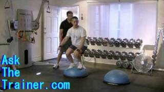 Dual BOSU Squats with Lateral Jumps