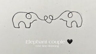 Elephant Couple One line Drawing : tutorial