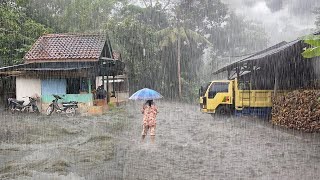 Walk Amid Heavy Rain and Thunder in the Village | Romantic Rain Sounds in a Beautiful Village