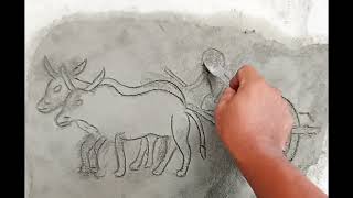 How to carve an ox cart on a wall