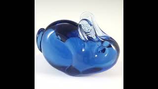 20thcenturyglass.com | MARKED Wedgwood Blue Glass Rabbit Paperweight SG422