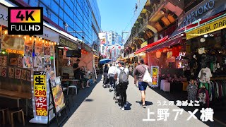 【4K】夏日の上野 アメ横商店街を散歩 (Jun. 2024) | Walk around Ameyoko Shopping street in Ueno on a summer day.